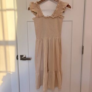 NEW Women’s Smocked Ruffle Tank Cream Dress